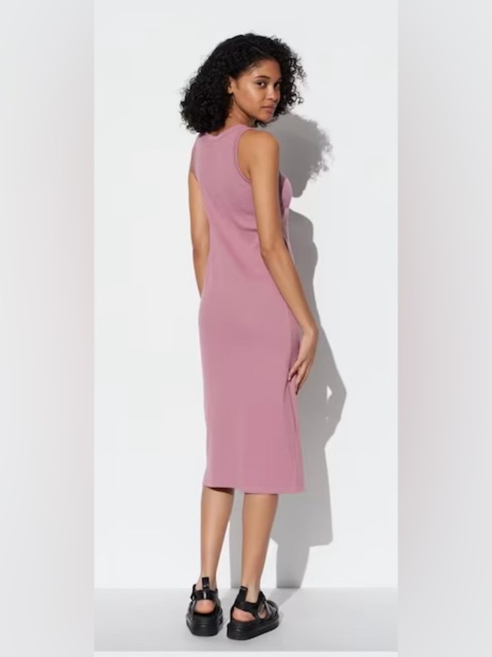 Uniqlo Pink Built in Bra Ribbed Midi Tank Dress in Size M